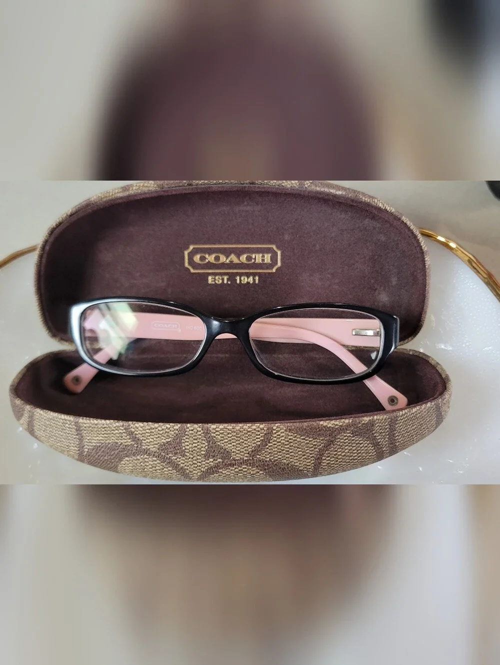 COACH Women's Black Front Eyeglasses with Pink Temples
